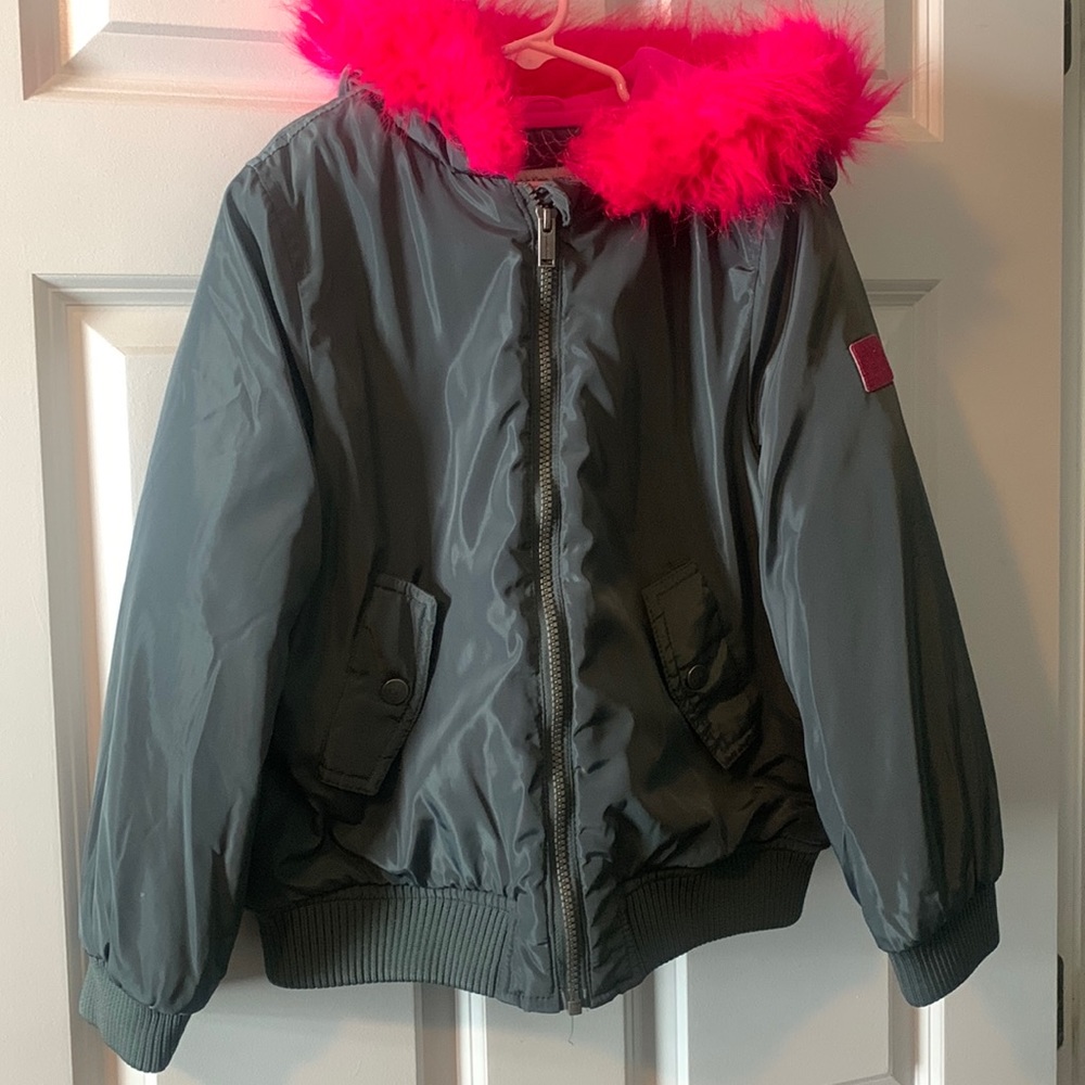 Bomber Jacket with pick furry hood